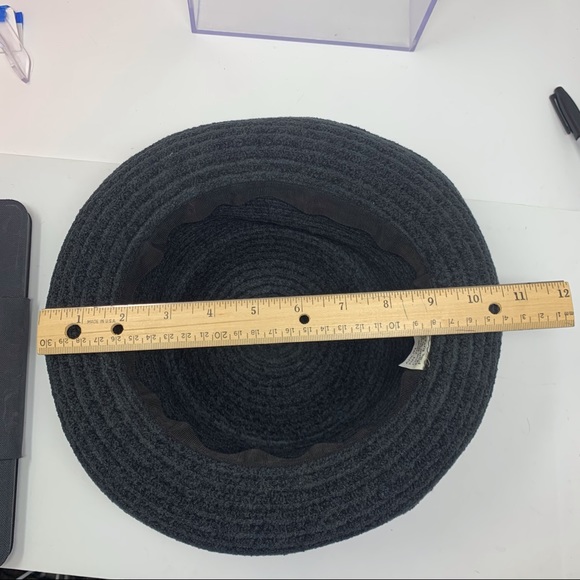 Vintage Arlin Kettle Brim Hat w Leaf Pin RN 7008 Black Dark Grey - Picture 6 of 11